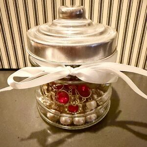 “Pearly Girl” Gold-tone Jewelry Jar with Faux Pearls and Rhinestones